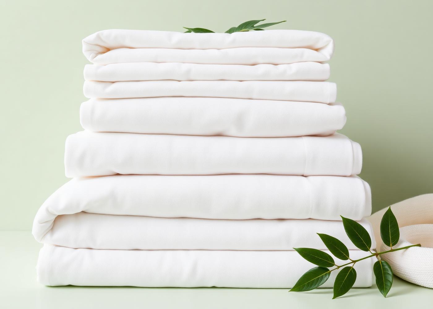 Folded clean linens with eco leaves